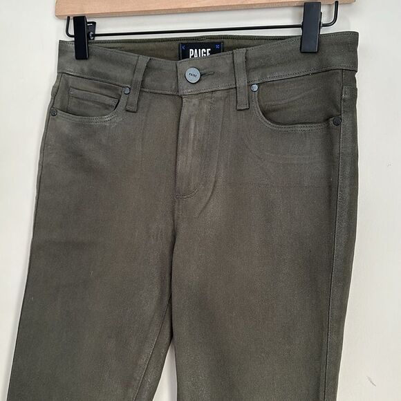 Paige Denim Hoxton Ankle Skinny Leg Jean Forest Green Chive Luxe Coating Size 26 - Picture 4 of 11